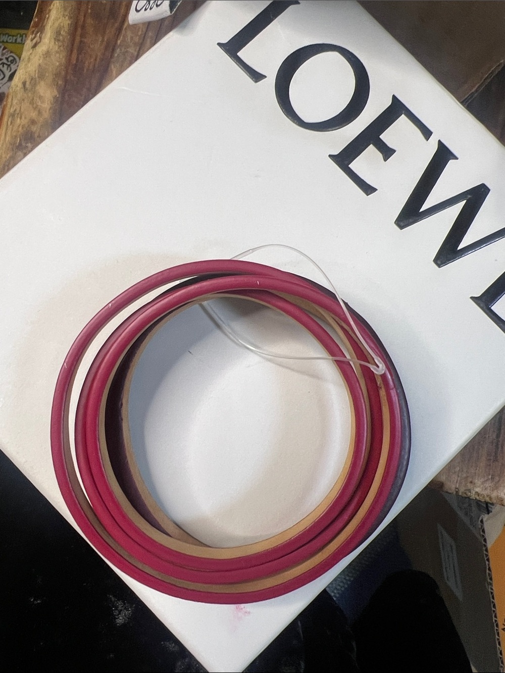 Loewe Calfskin Double Bangle Set in Burgundy/Magenta NWOT - Picture 4 of 4